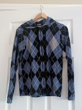 Hysteric Glamour Argyle Zip Hoodie Black and Blue Size S